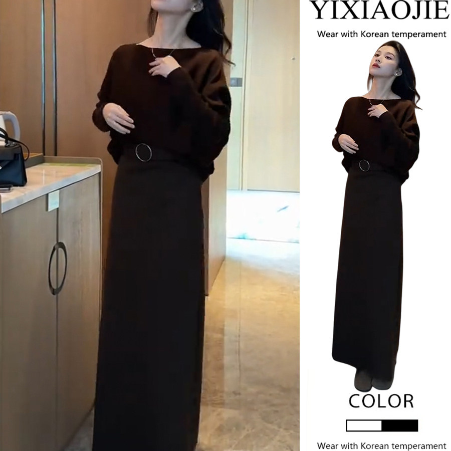 秋冬新款气质设计感不规则宽松显瘦长袖上衣+半身裙配腰带两件套,女装/女士精品,时尚套装,淘宝优惠券,粉丝福利购,淘宝优惠卷