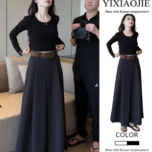 半身裙配腰带两件套 上衣 秋冬新款 气质百搭显瘦后背镂空蕾丝长袖