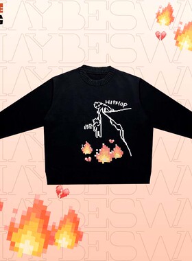 MAYBESWAG原创嘻哈国潮说唱hiphop潮牌春秋毛衣印花宽松休闲街头