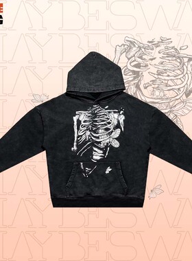 MAYBESWAG原创嘻哈国潮说唱hiphop君麻吕水洗破坏宽松连帽卫衣