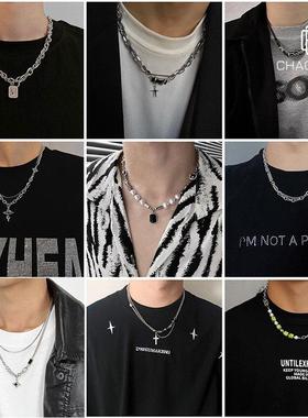 十字架项链男女ins设计感小众钛钢古巴链暗黑风嘻哈配饰