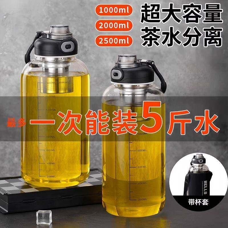 2025新款工地水杯高硼硅玻璃水杯防摔耐高温男士大容量双层便携式
