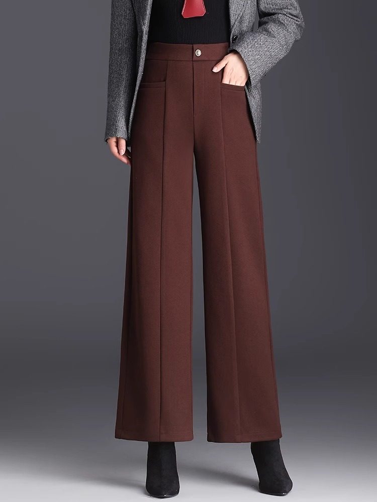 高级感毛呢阔腿裤女2025秋冬新款宽松显瘦大脚裤九分垂感直筒裤子