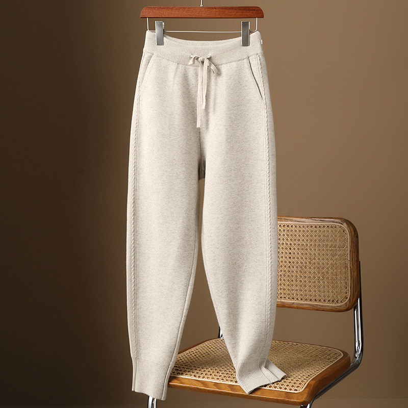 羊毛休闲裤女2025秋冬新款高级感哈伦卫裤高腰外穿毛呢运动萝卜裤