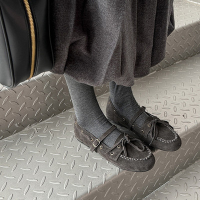 超软小羊皮一字带内增高乐福鞋