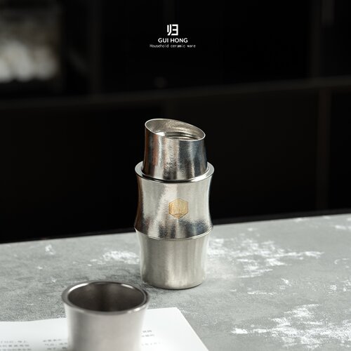 归鸿纯钛金兰杯磁吸竹节水杯便携式家用送礼功夫茶具礼盒套装