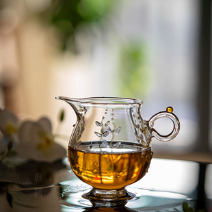 归鸿紫藤花下浮雕公道杯仙女高颜值高硼硅耐热玻璃分茶器网红茶海