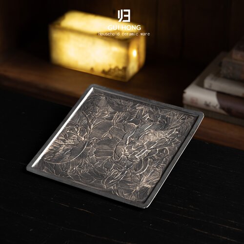 归鸿景德镇中式陶瓷茶盘侘寂风四方养壶垫形小型茶具壶承干泡台