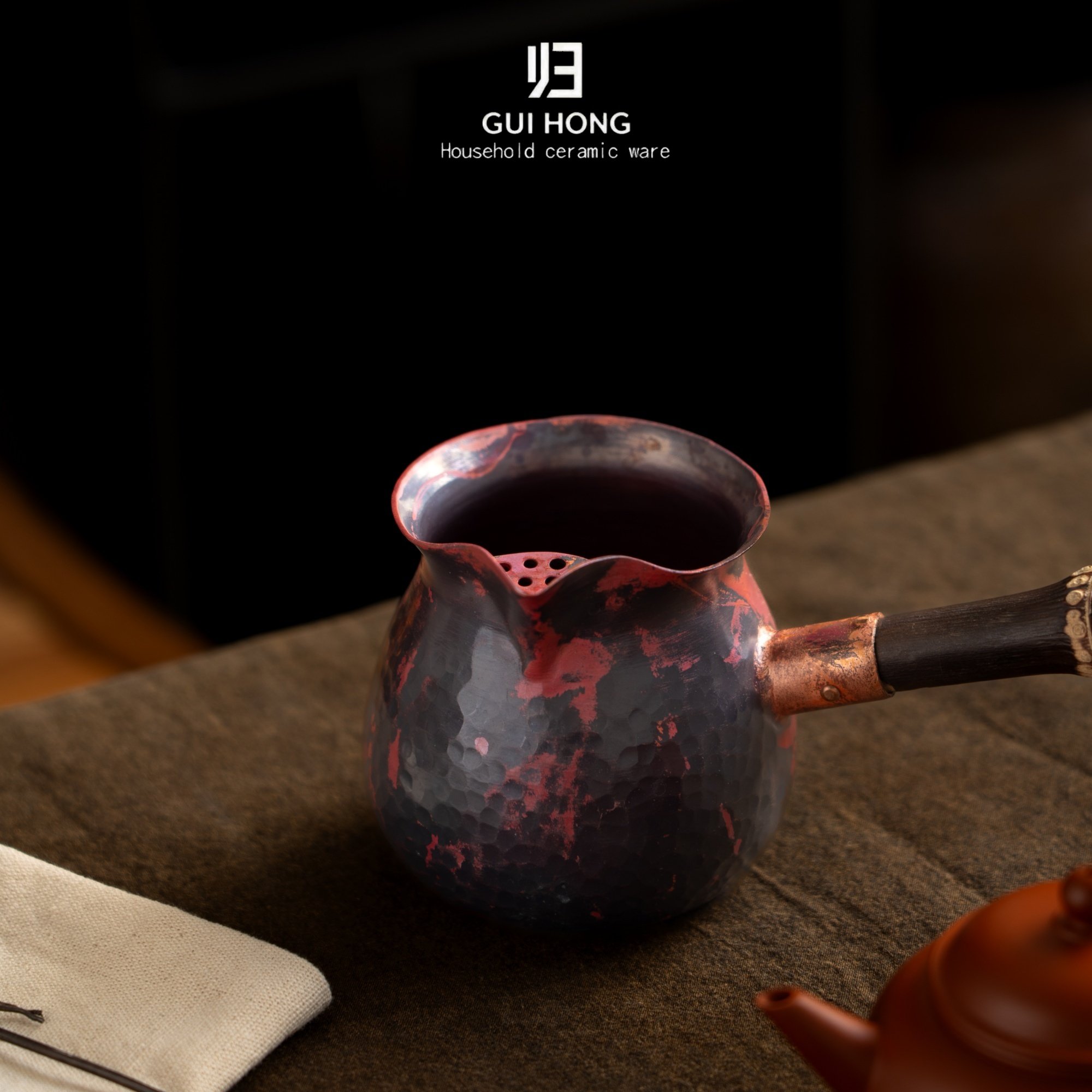 归鸿纯铜侧把公道杯紫铜竹把分茶器办公室家用轻奢煮茶煮奶烤茶