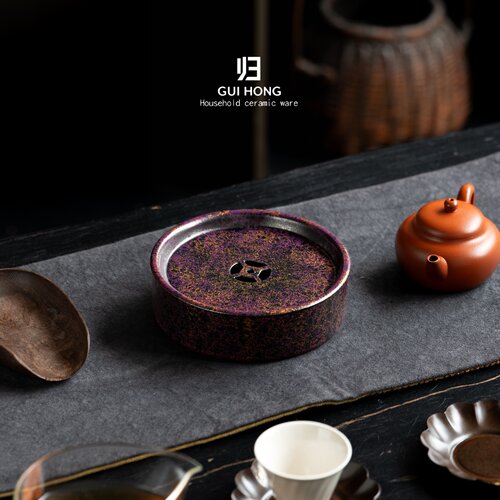 归鸿中式禅意紫金漆器壶承合金储水式干泡台功夫茶器壶垫茶道配件