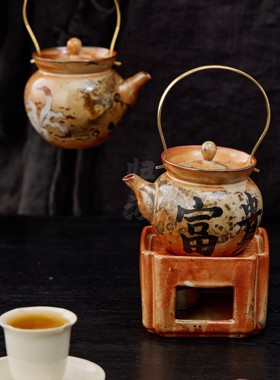 归鸿志野烧窑变开片粗陶茶壶家用复古侘寂风泡茶壶小号单壶提梁壶