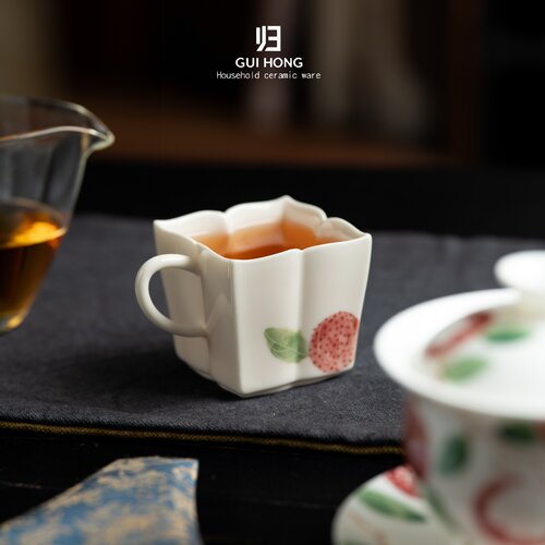 归鸿釉下彩手绘荔枝玉泥茶杯带把品茗杯功夫茶具陶瓷主人杯单杯