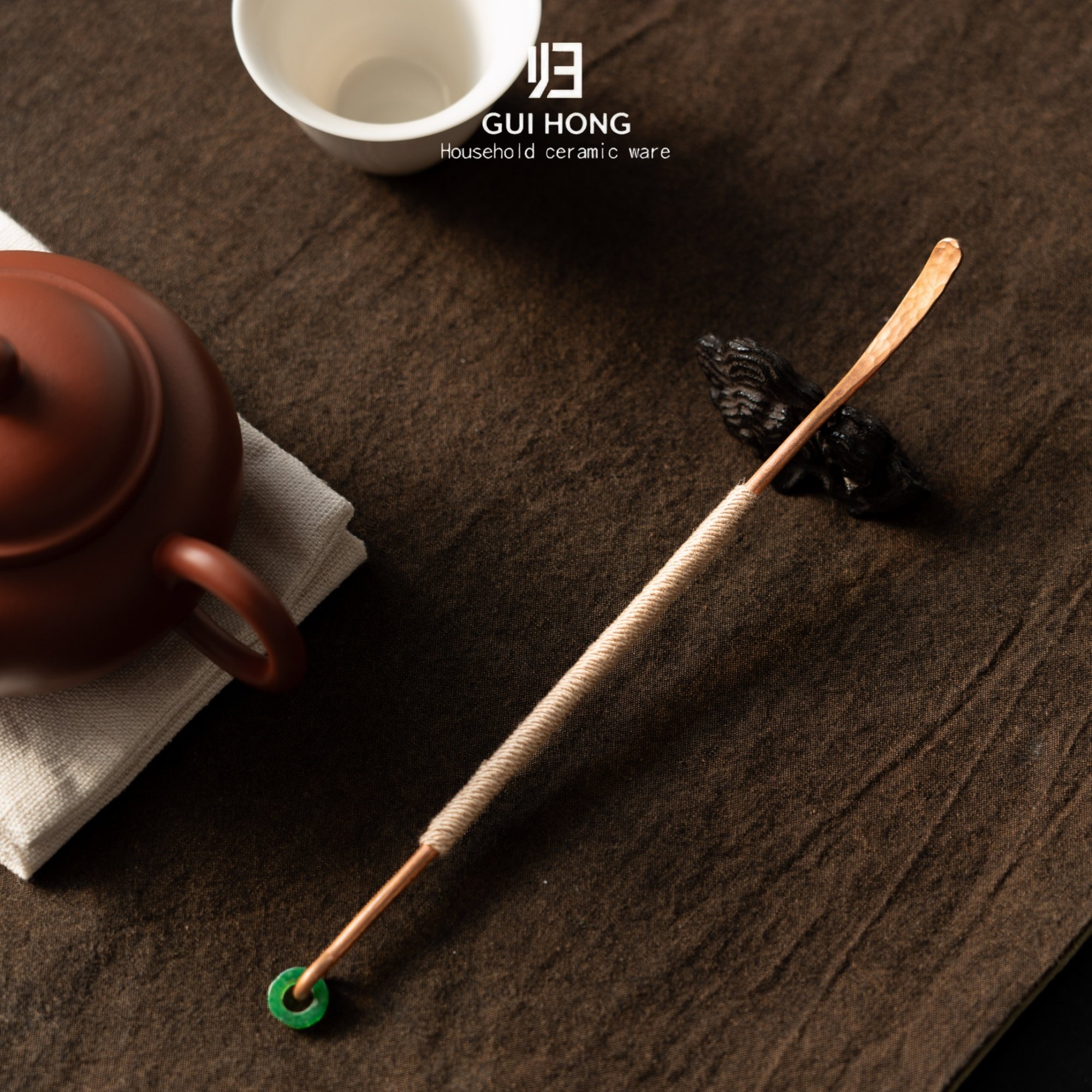 归鸿手工锤纹紫铜茶拨中式复古茶扒茶匙点茶勺分茶器家用小茶拨