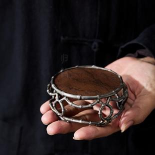 归鸿 复古手作古锡岩石古篱板凳盖置创意茶壶盖子托搁置杯垫杯托