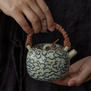 归鸿 米黄汝窑大容量祥云茶壶小型煮茶壶单壶提梁壶泡茶壶手抓壶