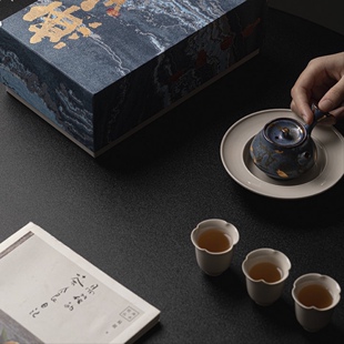 归鸿 墨己粗陶侧把壶茶具套装一壶三杯礼盒装伴手礼功夫茶具送人