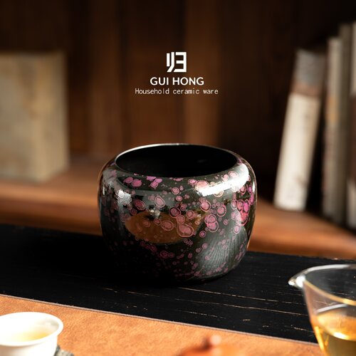 归鸿紫斑大漆建水大容量茶渣缸家用功夫茶道茶台废水缸茶洗