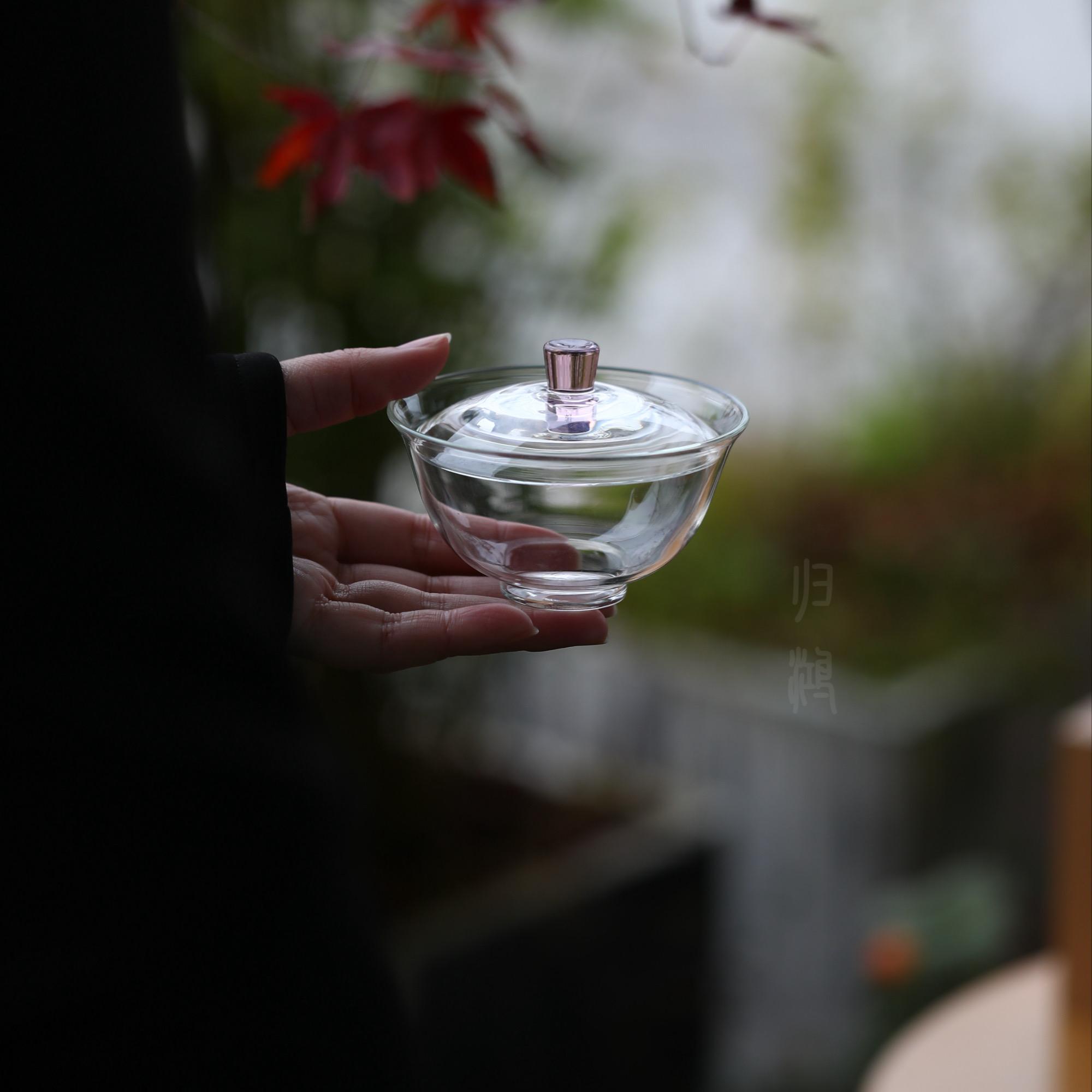 归鸿 手工玻璃三才盖碗防烫大号泡茶碗茶具茶杯功夫茶具配件茶碗