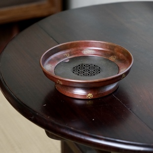 归鸿复古纯铜储水茶盘家用中式紫铜壶承紫砂壶托盘高端鎏银干泡台