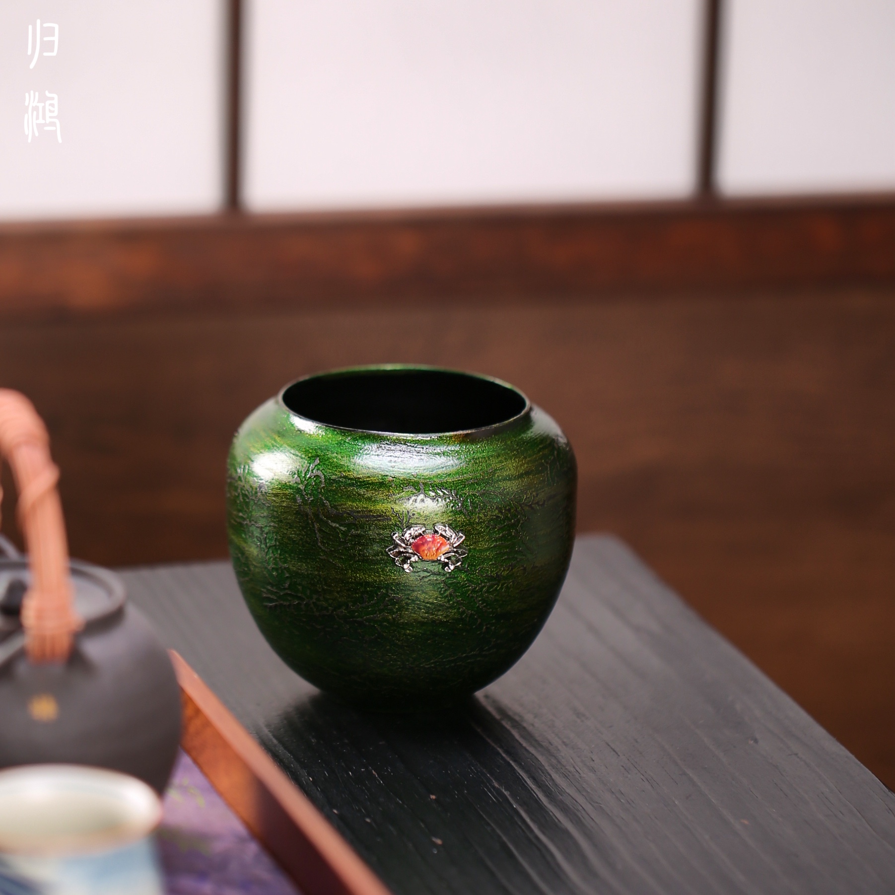 归鸿高档茶洗绿金铁锈彩漆建水中式茶渣桶水缸泡茶太配件功夫茶具