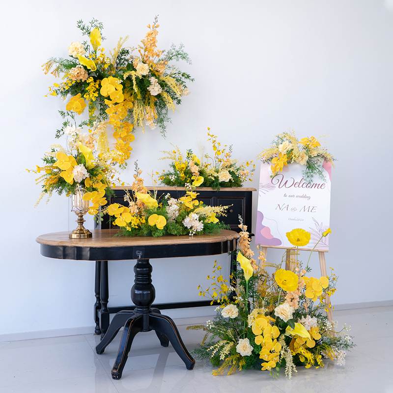 黄色系婚庆仿真花婚礼舞台装饰周岁宴订婚仪式布置假花道具摆设