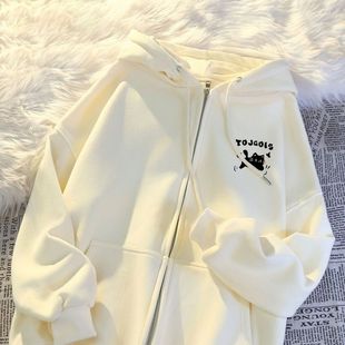 外套 加绒加厚oversize学院风宽松休闲开衫 连帽卫衣秋冬季 2025新款