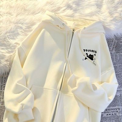 连帽卫衣秋冬季2025新款加绒加厚oversize学院风宽松休闲开衫外套