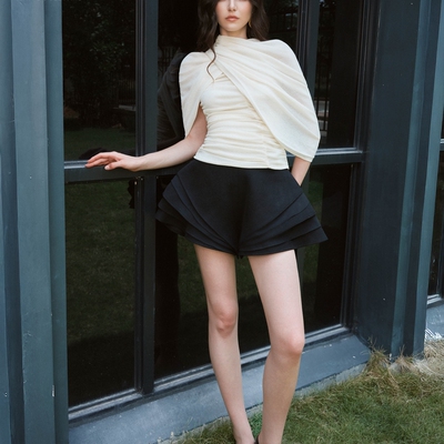 不对称袖棉质氨纶上衣定制