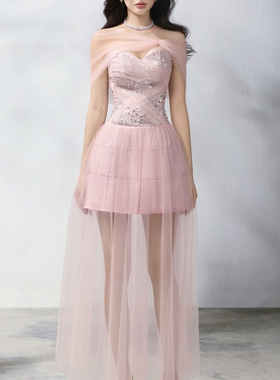 LOVELYN越南品牌Aura Muse系列A 字型不对称袖网眼塔夫绸长裙定制