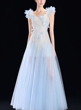 LOVELYN越南品牌Aura Muse系列A 字形圆领网眼塔夫绸长连衣裙定制