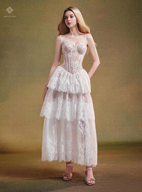 Sissy Nation越南小众品牌Swan Lake系列A字褶皱中长连衣裙定制