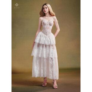 Sissy Lake系列A字褶皱中长连衣裙定制 Nation越南小众品牌Swan