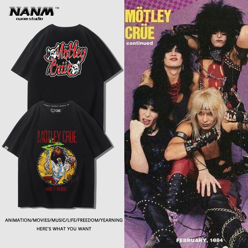 motley crue克鲁小丑乐团短袖男女夏季美式重金属宽松休闲纯棉t恤