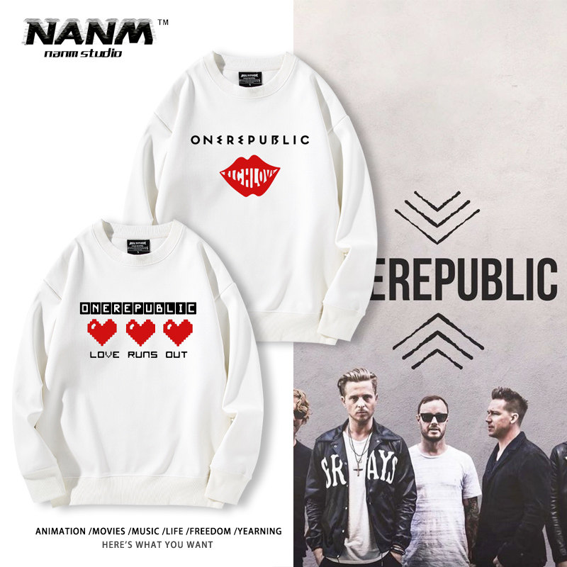 onerepublic共和时代乐队圆领卫衣男女秋冬加绒美式流行摇滚衣服