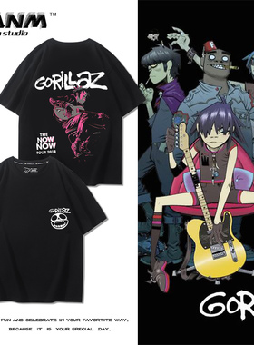 街头霸王Gorillaz乐队短袖T恤男女情侣美式卡通高街风摇滚ins半袖
