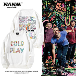 摇滚英伦coldplay酷玩乐队圆领卫衣男女秋冬加绒百搭上衣服潮ins