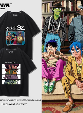 英国Gorillaz虚拟乐队短袖男女夏季新款街头摇滚嘻哈印花百搭T恤