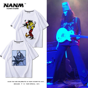 Buckethead 鸡桶哥吉他手周边短袖T恤男夏季欧美个性摇滚宽松上衣