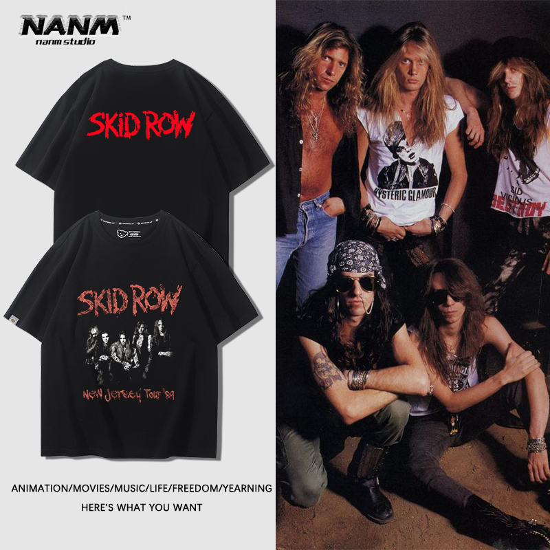 Skid Row穷街乐队短袖男女生夏季美式重金属摇滚复古印花纯棉T恤