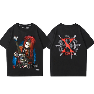 X JAPAN 日本 HIDE YOSHIKI 乐队短袖T恤男摇滚金属周边纯棉半袖