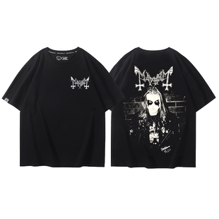 Mayhem乐队周边短袖T恤男女挪威黑金属暗黑小众宽松纯棉半截袖潮