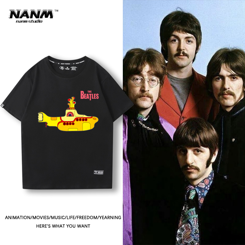 The Beatles披头士乐队甲壳虫黄色潜水艇短袖男女美式街头摇滚T恤