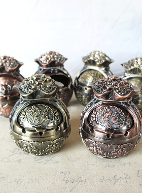 复古风金属钱袋烟灰缸年年有鱼百福五福临门模型摆件家居装饰品