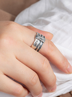 英文925银戒指until death执着小众个性男女生大小可调节开口指环