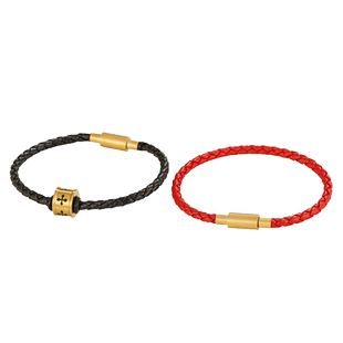 真皮金色福扣手链穿3D硬金转运珠黑色红色牛皮男女生百搭替换手绳