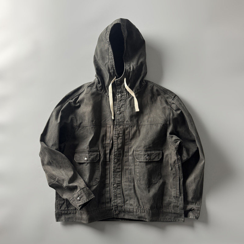 thumbnail for P198 Vintage Canvas Hooded Jacket Spring Japanese Heavy Industries Aged Washed 310g High Count High Density Jacket Tide