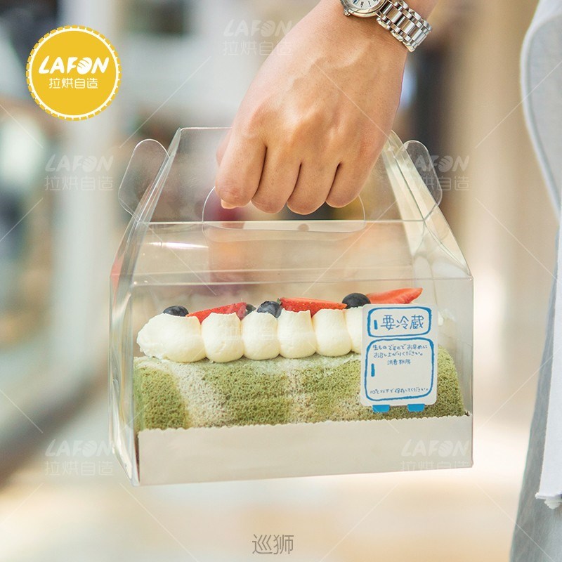 Cake roll packing box long strip portable transparent rectan