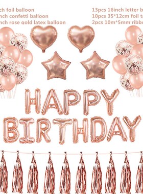 1Set Happy Birthday Decoration Balloons Rose Gold Letter