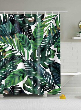 Green Tropical Plants Shower Curtain Bathroom Waterproof Pol