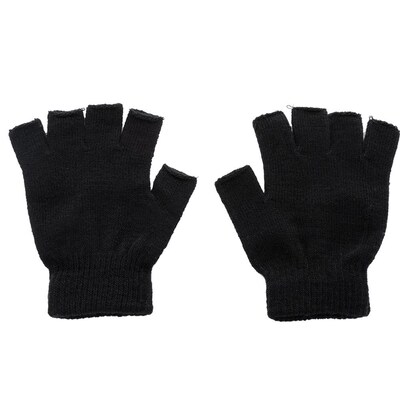 New Men Black Knitted Fingerless Gloves Autumn Winter Outdoo